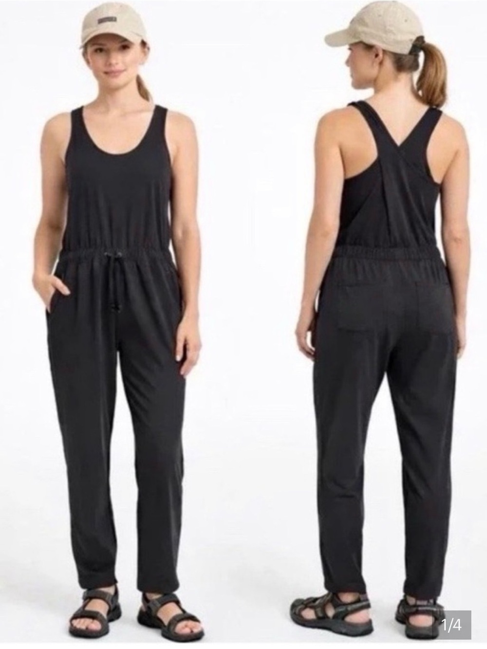 Women’s Black Patagonia Sleeveless Jumpsuit - Casual Drawstring Waist